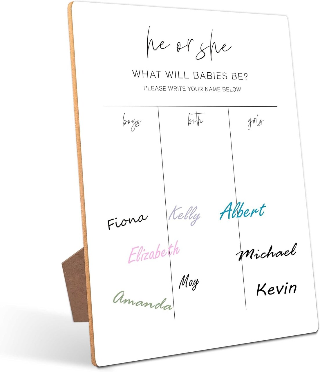 Gender Reveal Ideas - He or She Signature Voting Sign(Wooden Sign with Stand), Baby Gender Reveal Games, Baby Shower Game, gender reveal party supplies ANC-05